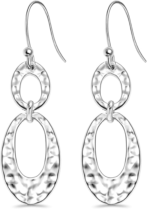LeCalla 925 Sterling Silver Hammered Earrings for Women | Classic Handmade Textured Hammered Drop Dangle Earring Jewelry Gifts for Birthday Wedding Christmas