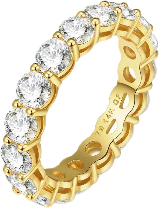 LUCA SMITH 14K Gold Filled Eternity Ring for Women - Wedding & Promise & Engagement Band Rings - Stackable Gold Rings Round Cubic Zirconia Jewelry - Tarnish Free Perfect for Sensitive Skin