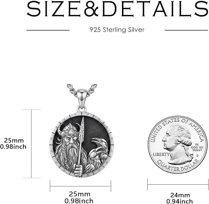Viking Necklace for Men 925 Sterling Silver Norse Viking Pendant Norse Jewelry for Dad Husband, w/Stainless Steel Chain 22"+2"