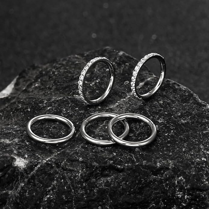 Casvort 5/10 PCS 16G Seamless Septum Nose Piercing Rings Zirconia Segment Tragus Hoop Rings 316 Stainless Steel Helix Ring Stack Clickers Ear Plugs Hangers Women Body Jewelry