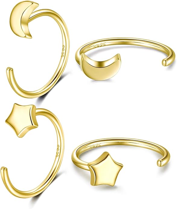 CHIC & ARTSY 925 Sterling Silver Half Hoop Earrings for Women, Small Huggie Hoops Set with Ball Bar Star Moon Cross & Pearl, Lightweight Comfort Fit Everyday & Sleep Earrings
