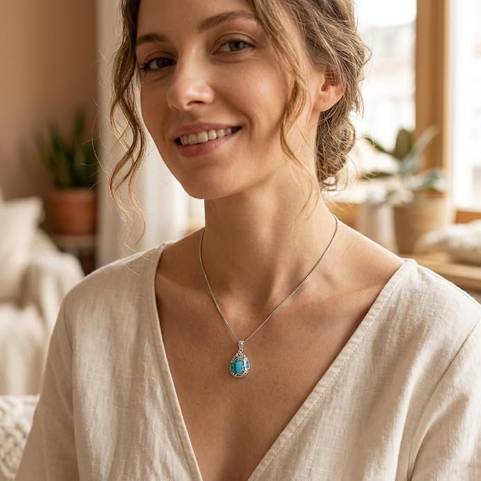 Teardrop Moonstone Necklace for Women Tree of Life/Filigree Birthstone Pendant Necklace Jewelry