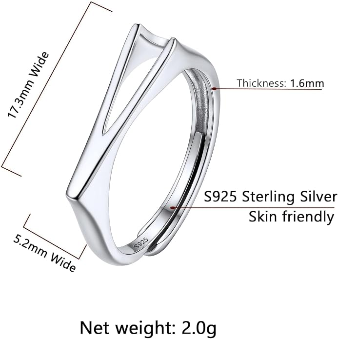 SILVERCUTE 925 Sterling Silver Initial Rings for Women,Adjustable Capital Letter Ring Hypoallergenic,Minimalist 925 Silver Rings for Mother Daughter