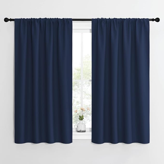NICETOWN Kitchen Curtains, Short Blackout Curtains & Drapes, Thermal Insulated Blackout Curtain Panels for Kids Room, Play Room (Navy, 42" Wide by 54" Long, 2 PCs)