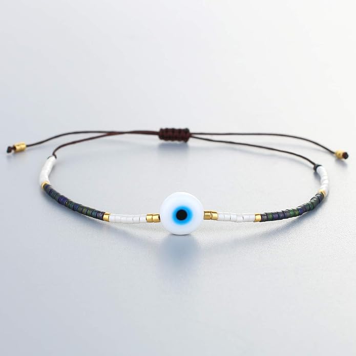 KELITCH Evil Eye Bracelets Crystal Seed Beaded Adjustable Cuff Charms Bracelets Amulet Fashion Jewelry Gift for Women
