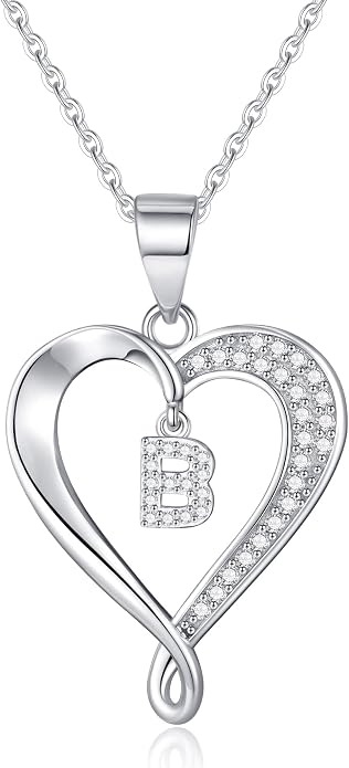 Infinity Heart Necklaces for Women, S925 Sterling Silver Initial Necklace Womens Jewelry Mothers Day Gifts Girls Valentines Gifts for Her Christmas Birthday Gifts for Women Mom Wife Girlfriend