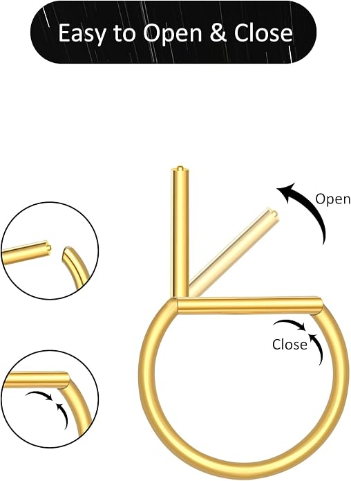 Oveta Titanium D Shaped Nipple Rings 14G for Nipple Piercing Jewelry Higned Segment Clicker Ring Hoops 11mm 12mm 14mm for Women Men, Silver Gold Black, 2PCS