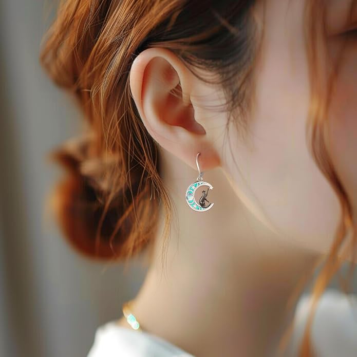 Dangle Earrings Sterling Silver Moonstone/Turquoise/CZ/Crystal Earrings for Women Tree of Life Animal Filigree Leverback Earrings Jewelry Gifts