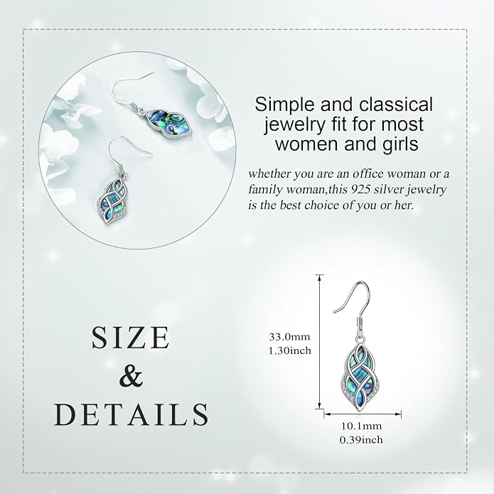 Abalone Shell Dangle Drop Earrings for Women 925 Sterling Silver Filigree Bohemian Earrings Jewelry Gift