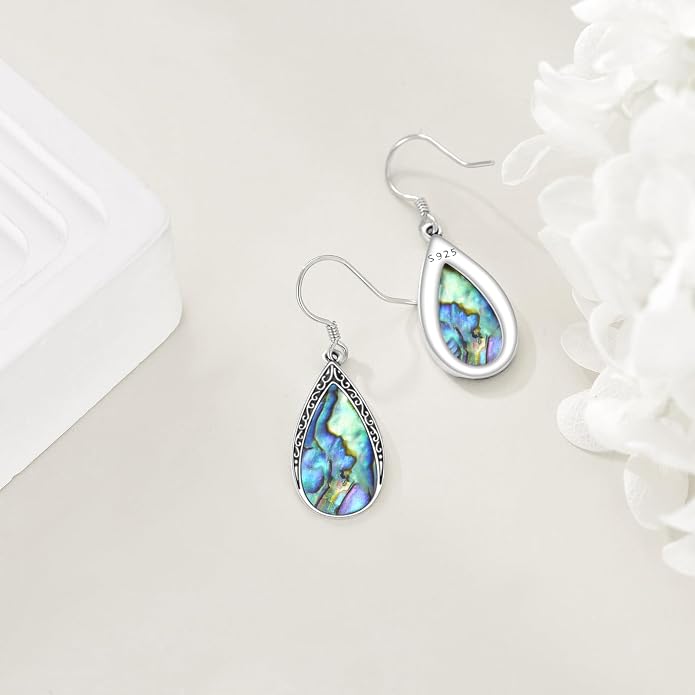 Abalone Shell Dangle Drop Earrings for Women 925 Sterling Silver Filigree Bohemian Earrings Jewelry Gift