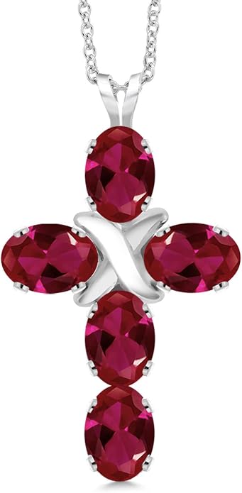 Gem Stone King Cross Pendant Necklace for Women | 925 Sterling Silver | 6X4MM Gemstone Birthstone | Jesus Christian Religious Crucifix Jewelry Gifts | 18 Inch Chain