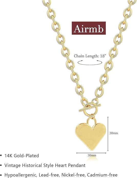 Airmb Heart Necklace for Women Gold/Silver Plated Trendy Heart Choker Lover Pendant Hypoallergenic Fashion Gold/Silver Necklace for Women Love Jewelry Gift for Women Girlfriend
