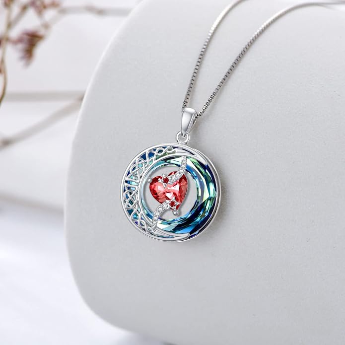 TOUPOP Birthstone Necklace 925 Sterling Silver Moon and Star Pendant Celtic Moon Jewelry with Blue Crystal Anniversary Birthday Gifts for Women Mom Wife Her