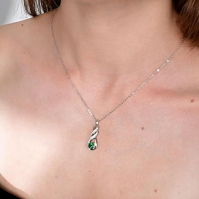 Birthstone Necklaces for Women 925 Sterling Silver Infinity Pendant Created Gemstone Jewelry for Her, 16"+2"