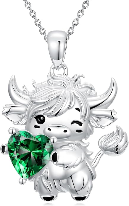 PELOVNY Teddy Bear Necklace for Women 925 Sterling Silver Bear/Highland Cow/Fox/Cat/Axolotl Birthstone Necklace Christmas Birthday Jewelry Gifts for Mom Daughter Wife Sister