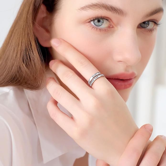 Ladytree Adjustable Inspirational Rings 925 Sterling Silver Stacking Wrap Spiral Twist Statement Band Encouragement Birthday Gift for Women Men