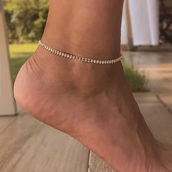 MEVECCO Anklet for Women Gold Chain 14K Gold Plated Dainty Boho Beach Summer Simple Foot Jewelry Ankle Bracelet