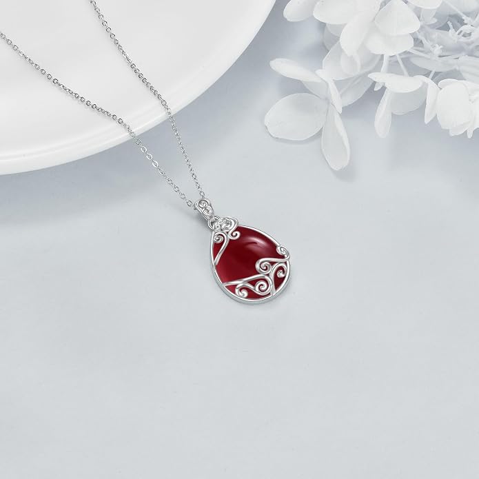 YAFEINI 925 Sterling Silver Moonstone Necklace Filigree Teardrop Pendant Necklace Jewelry for Women Girls