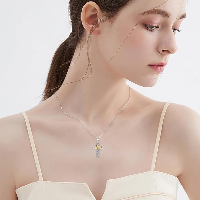 Cross Necklace for Women 925 Sterling Silver Crucifix Pendant Christian Cross Jewelry for Women Men