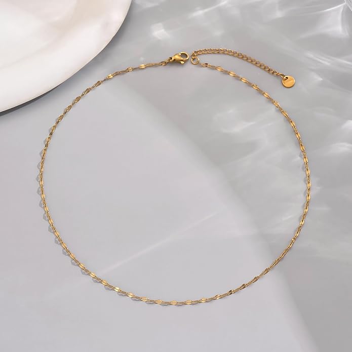 Gold Chain Necklace for Women Dainty Simple Satellite Beaded Twisted Chain Choker Necklace Everyday Jewelry Christmas Gifts