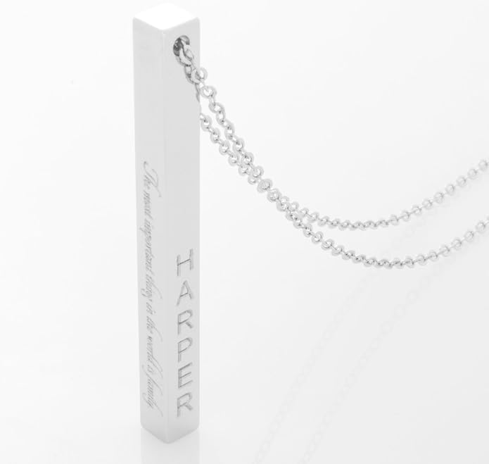 Personalized Vertical Bar Necklace for Women, 4-Side Engravable Cube Pendant, 16K Gold Silver Rose Gold Plated Stainless Steel, Dainty Minimalist Jewelry, Bridesmaid Wedding Birthday Gift