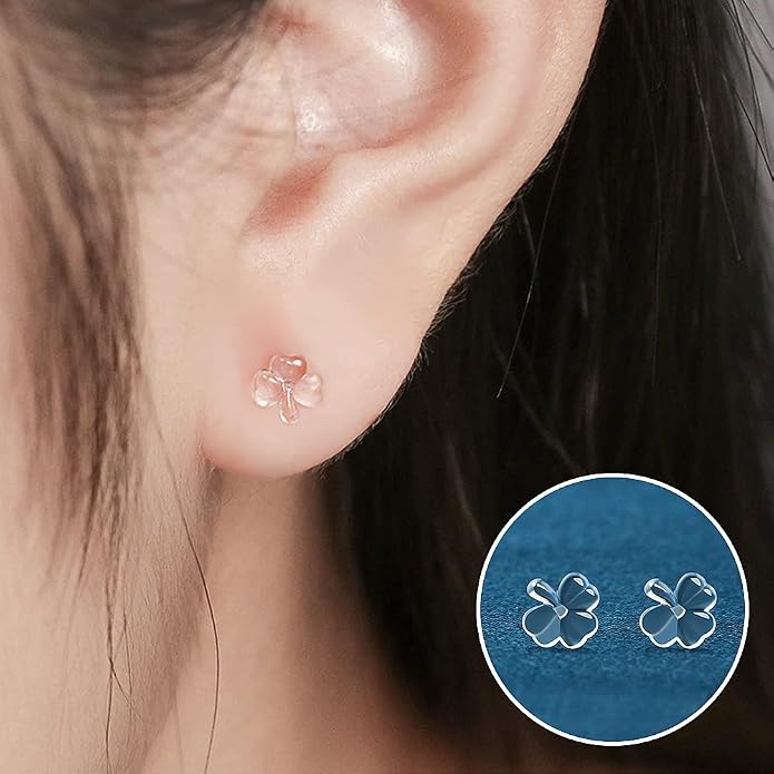 6 Pairs Invisible Plastic Post Earrings For Sensitive Ears - Clear, Sports & Work