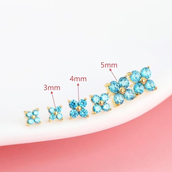 FANSING CZ Flower Internally Threaded Flat Back Earring Labret Stud for Cartilage Tragus Helix Conch
