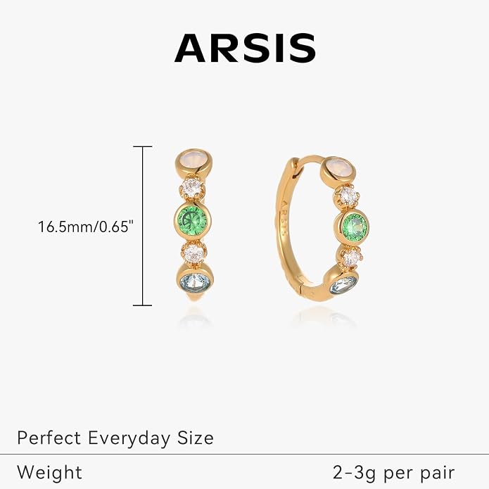 ARSIS Bubble CZ Huggie Hoop Earrings for Women, 18K Gold Plated, 925 Sterling Silver Posts Small Hoop Bezel Earrings, Lightweight, Hypoallergenic Dainty Hoops for Daily Wear, Jewelry Gift for Her