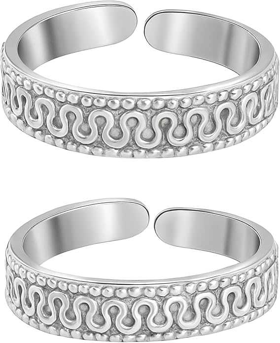 925 Sterling Silver Pattern Toe Ring for Women | Adjustable Open Band Bichhiya | White Toe Ring Mid Finger | Handmade Toe Cuff Foot Jewelry | Minimal Daily Wear Foot Ring | 2 CM Size