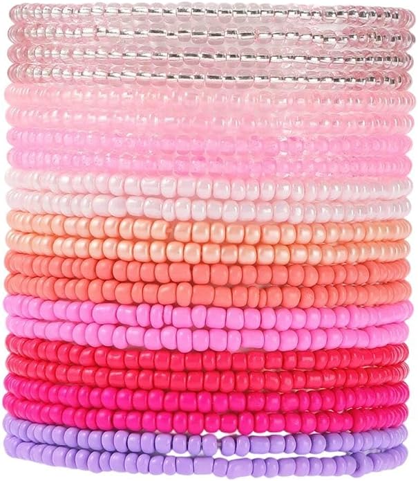 Fuqimanman2020 18Pcs Boho Stackable Beaded Bracelets for Women Colorful Handmade Multilayered Rice Beads Anklets Set Summer Beach Bohemian Jewelry Gift