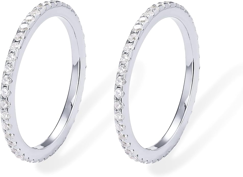 PAVOI Gold Plated Solid 925 Sterling Silver CZ Simulated Diamond Stackable Ring Eternity Bands for Women