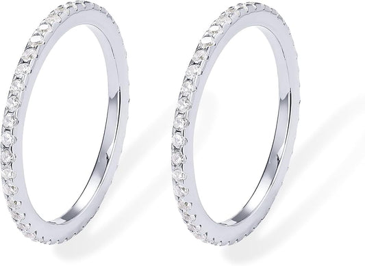 PAVOI Gold Plated Solid 925 Sterling Silver CZ Simulated Diamond Stackable Ring Eternity Bands for Women