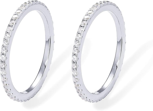 PAVOI Gold Plated Solid 925 Sterling Silver CZ Simulated Diamond Stackable Ring Eternity Bands for Women