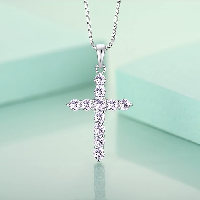 STARCHENIE Cross Necklace Sterling Silver Crucifix Pendant Gemstones Jewelry for Women