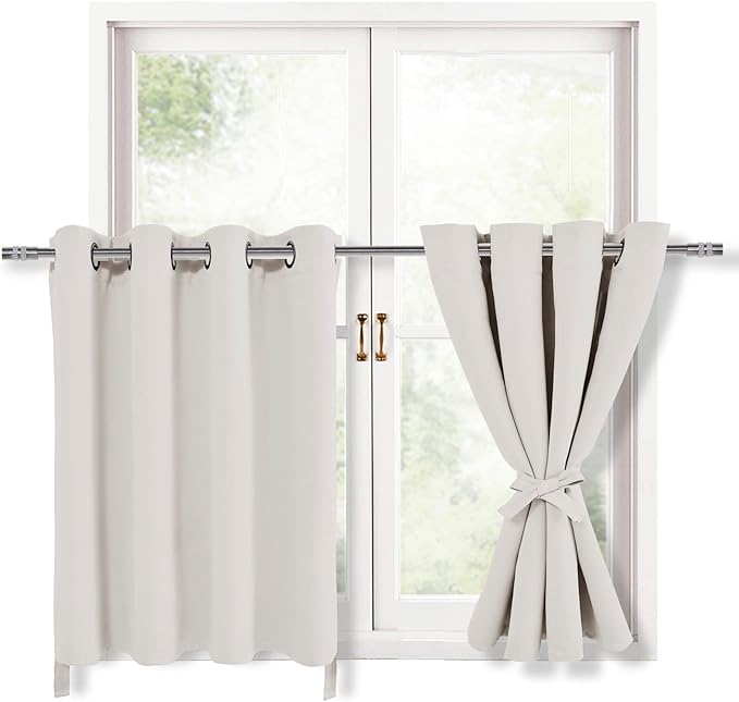 Hiasan Blackout Curtains for Bedroom, Thermal Insulated & Energy Saving Window Curtains for Living Room, Set of 2 Drape Panels Sewn with Tiebacks,52 * 30 Length,Ivory