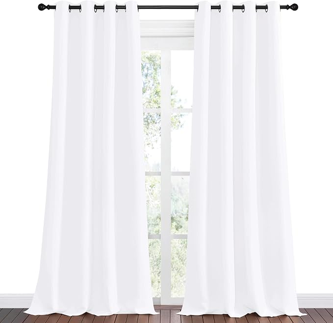 NICETOWN Blackout Curtains for Kids Room, Pure White, Set of 2, 55 x 102 Inch, Triple Weave Microfiber Home Thermal Insulated Solid Ring Top Blackout Panels/Drapes for Bedroom