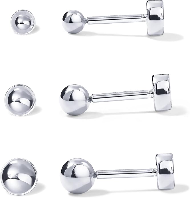 PAVOI 14K Gold Plated Solid 925 Sterling Silver Posts Dainty Ball Stud Flatback Earrings for Women - Cartilage Helix Piercing Jewelry - Small Screwbacks Stud Earrings for Women