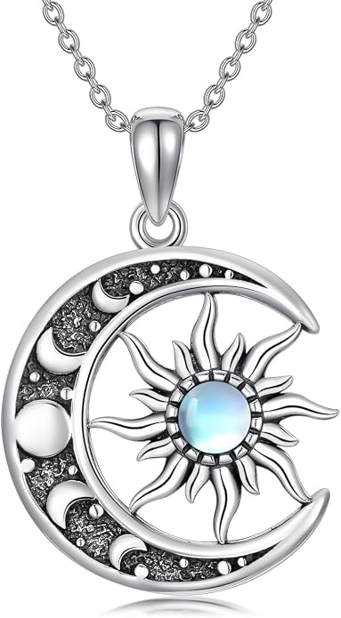 Sun and Moon Necklace 925 Sterling Silver Sun Moon Pendant Gemstone Jewelry Gifts for Women