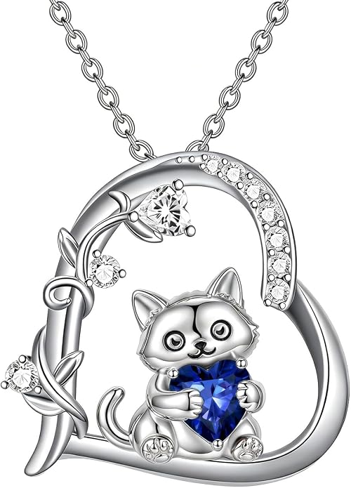 PELOVNY Teddy Bear Necklace for Women 925 Sterling Silver Bear/Highland Cow/Fox/Cat/Axolotl Birthstone Necklace Christmas Birthday Jewelry Gifts for Mom Daughter Wife Sister