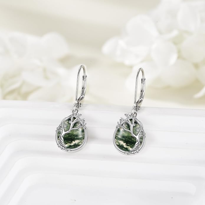 POPLYKE Tree of Life Teardrop Drop Dangle Earrings Sterling Silver Leverback Earrings Jewelry