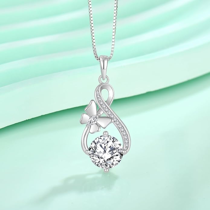 Butterfly Necklaces for Women 925 Sterling Silver Infinity Pendant Necklace Birthstone Jewelry Gifts for Her