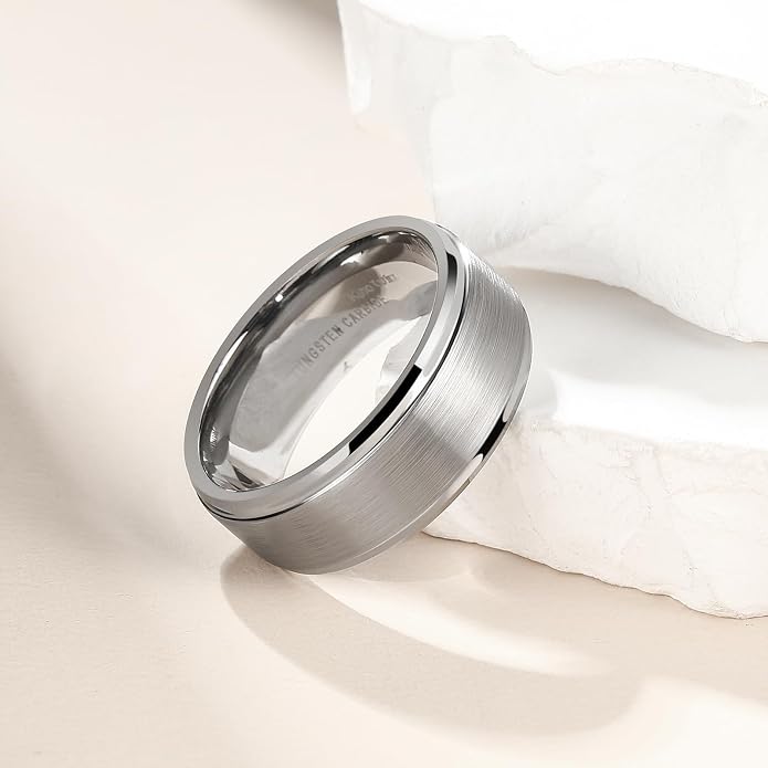 King Will Classic Tungsten Wedding Band for Men, 6/7/8/9/10mm Widths, Polished Finish Step Edge Matte Rings Comfort Fit