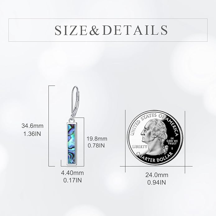CRMAD Abalone Shell Bar Earrings for Women Sterling Silver Leverback Earrings Abalone Jewelry Gift