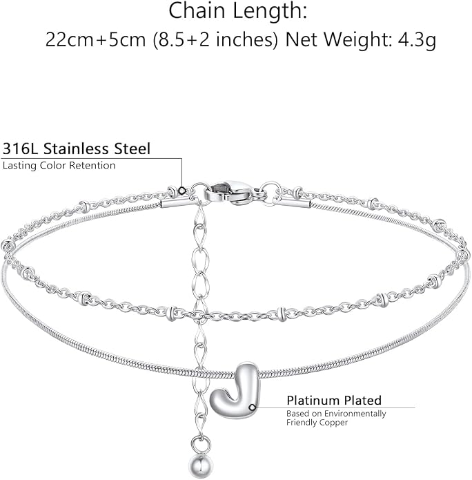 ChainsProMax Initial Ankle Bracelets for Women, Waterproof Anklets Bracelet Adjustable Summer Beach Women Foot Jewelry, Stainless Steel/Gold Plated-Send Gift Box/Letter A-Z
