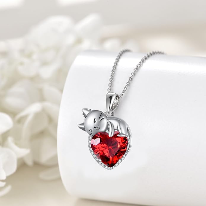 Cat Necklace Sterling Silver Cat Zircon Pendant Gothic Jewelry for Women Animal Lovers Gifts