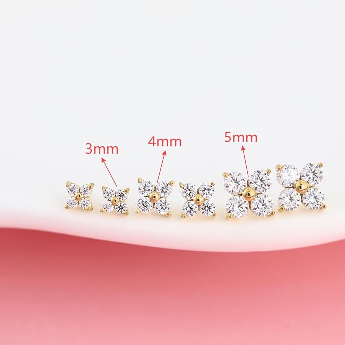 FANSING CZ Flower Internally Threaded Flat Back Earring Labret Stud for Cartilage Tragus Helix Conch