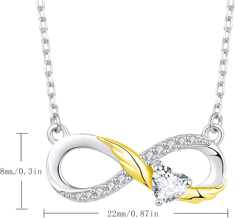 STARCHENIE Infinity Necklace 925 Sterling Silver Angel Wings Heart Birthstone Necklace for Women