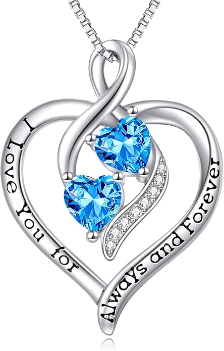 Hancock Forever Love Heart Birthstone Necklaces for Women 925 Sterling Silver Women Pendant Necklace, Mother’s Day Birthday Anniversary Jewelry Gift for Woman Mother Mom Wife Her