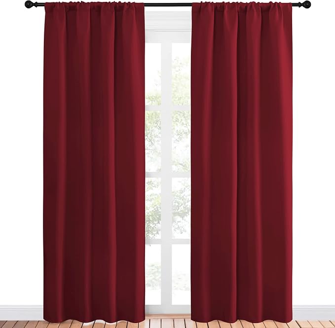 NICETOWN Christmas Burgundy Curtains Blackout Drapes - Home Decorations Thermal Insulated Solid Blackout Living Room Curtains/Draperies for Present (1 Set, 42 x 84 inches, Red)