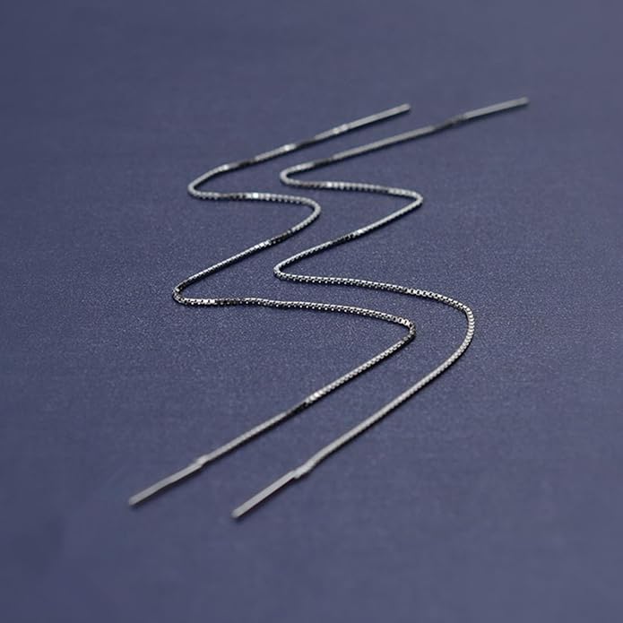 Sterling Silver Long Pull Through Threader Earrings Box Chain